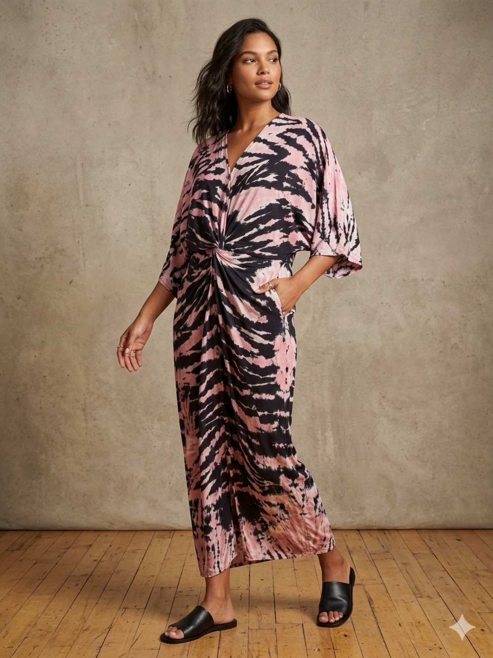 Tie-Dye Twist Front Maxi Dress - Medium